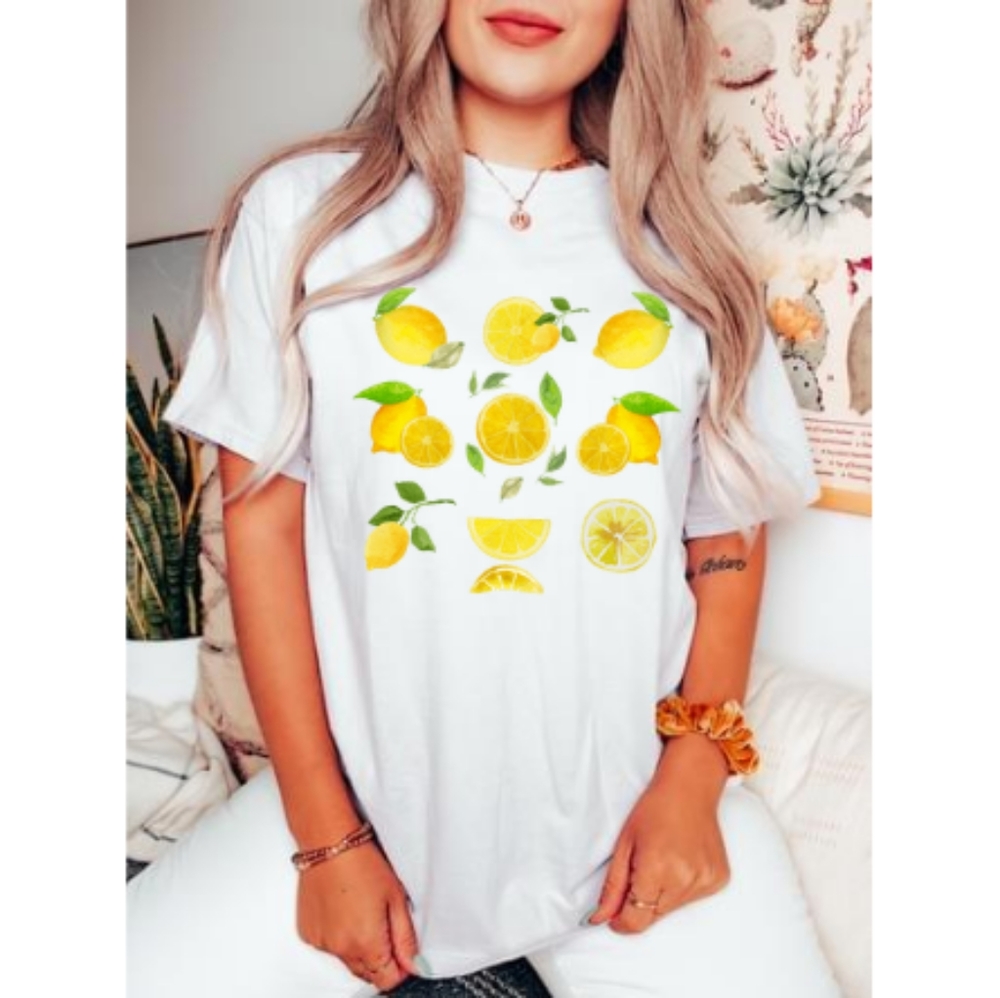 Lemon Print Blouse, Lemon Print Shirt, Lemon Slices Shirt,Fruit Print Shirt